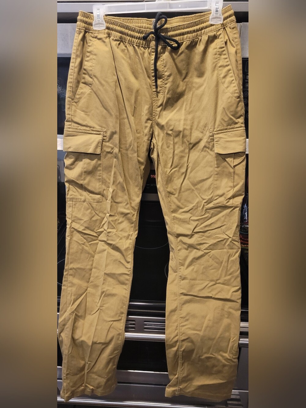 Volcom Men's Cargo Pants in Tan with Drawstring Waist